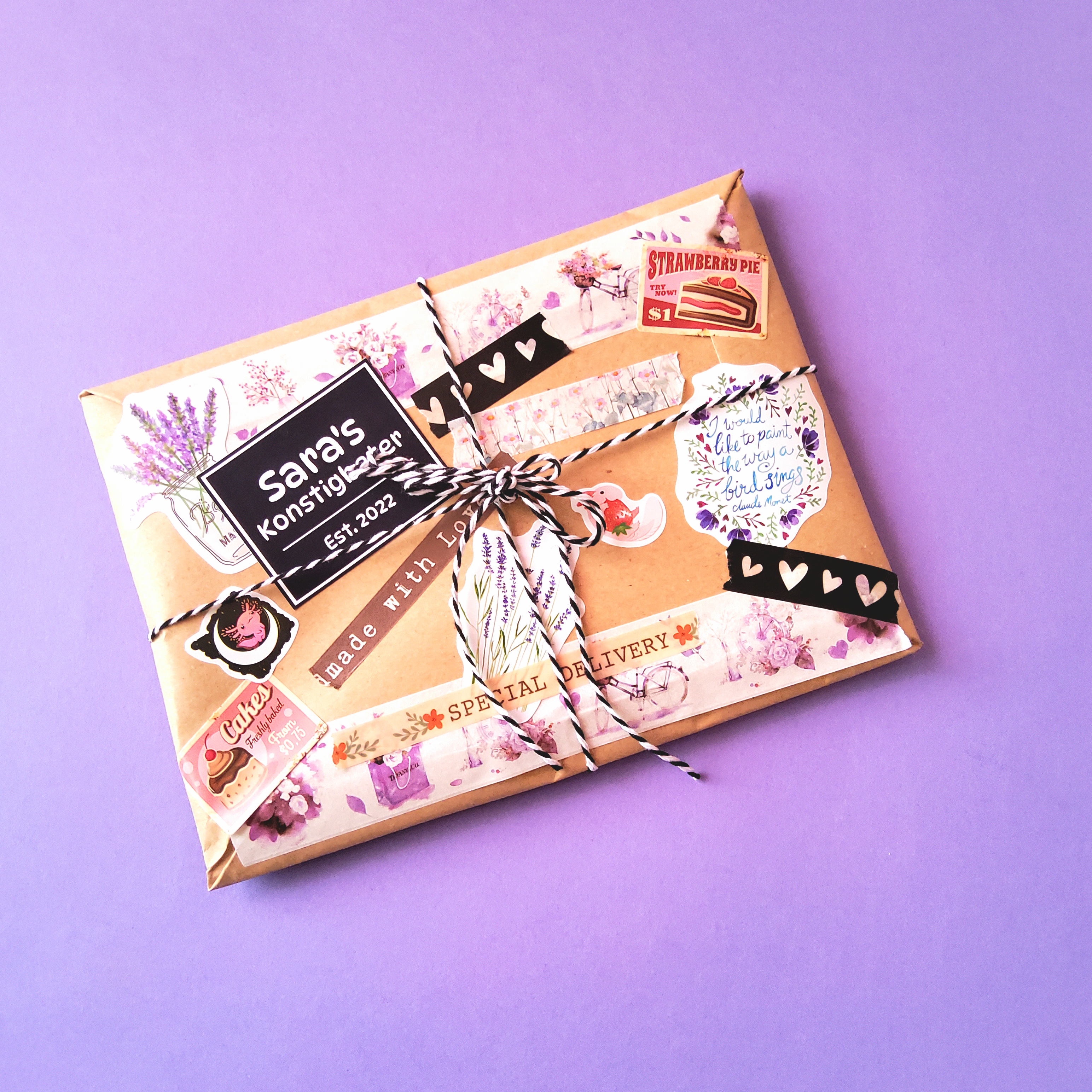 Beautiful illustrated stationery packaging from Saras Konstigheter